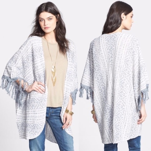 Free People Metallic Fringe Kimono Cardigan Duster